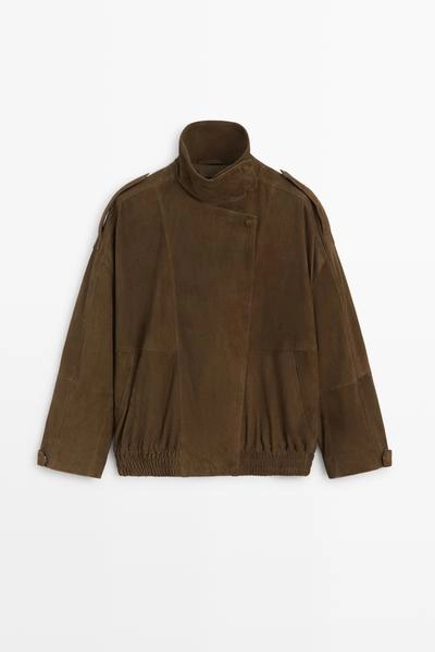 Massimo Dutti Бомбер из замши с высоким воротником