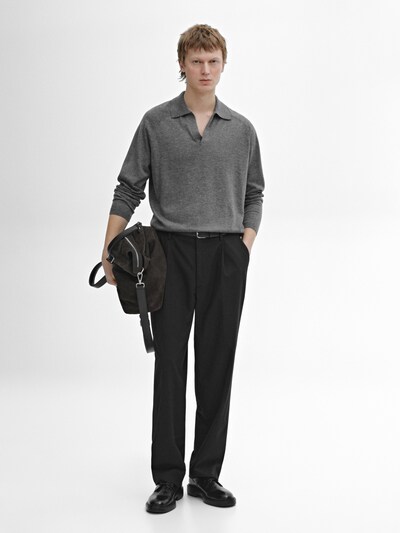 Massimo Dutti Вязаный джемпер поло с вырезом горловины из смеси шерсти