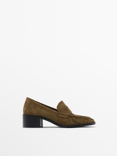 Massimo Dutti Мокасины на каблуке из расщепленной кожи