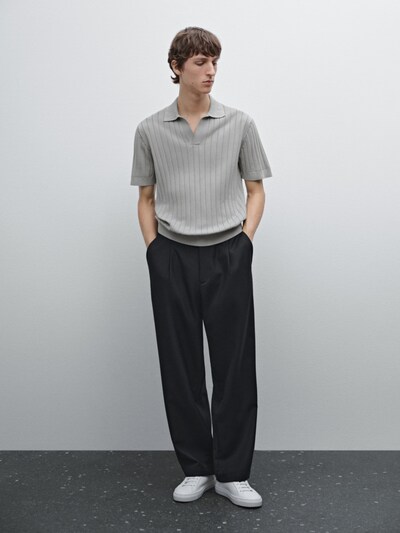 Massimo Dutti Рубашка поло с V-образным вырезом и хлопчатобумажной окантовкой