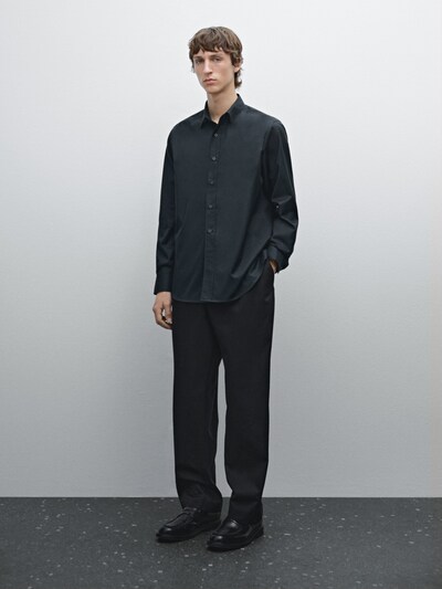 Massimo Dutti Приталенная саржевая рубашка из 100% хлопка