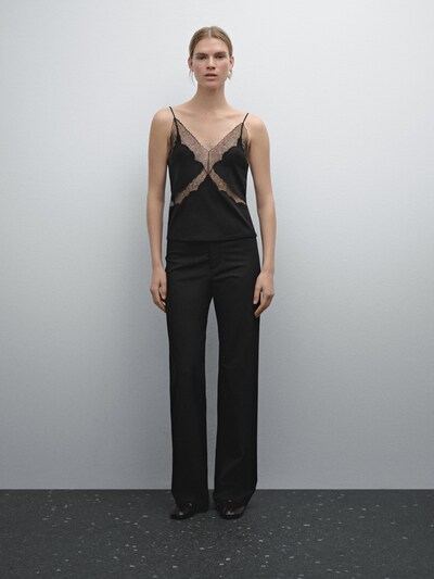 Massimo Dutti Топ на бретельках с кружевным вырезом горловины