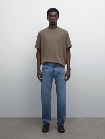 Massimo Dutti Хлопковая футболка с вырезами в рубчик на шее