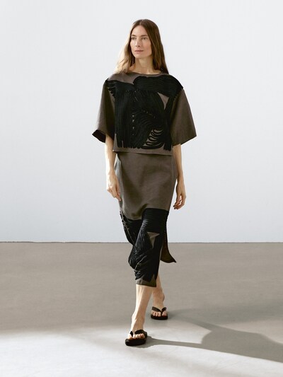 Massimo Dutti Юбка миди с контрастной отделкой