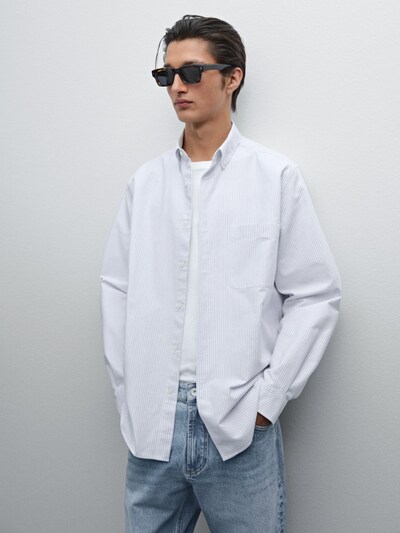 Massimo Dutti Оксфордская рубашка в полоску из 100% хлопка