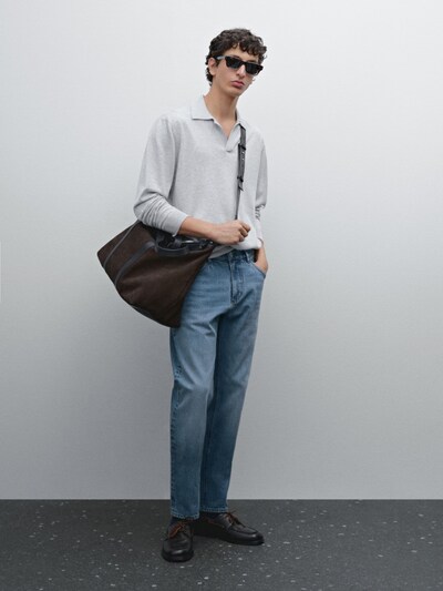 Massimo Dutti Трикотажный джемпер поло из смеси хлопка и льна