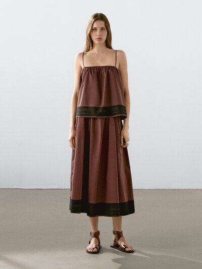 Massimo Dutti Короткий топ на бретельках с ленточными деталями