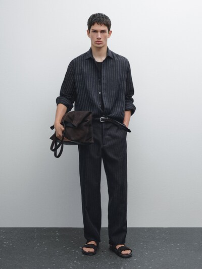 Massimo Dutti Рубашка в тонкую полоску из 100% льна