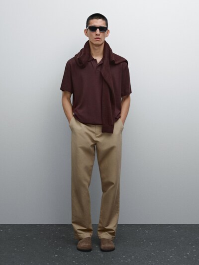 Massimo Dutti Поло из смесового льняного трикотажа с коротким рукавом