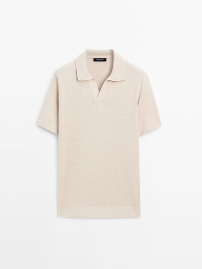 Massimo Dutti Поло из смеси хлопка и льна с V-образным вырезом