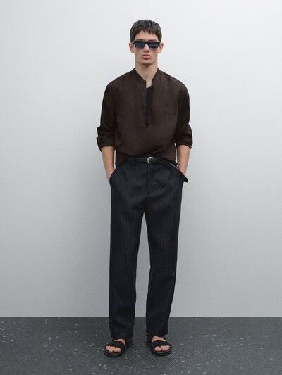 Massimo Dutti Рубашка с воротником-стойкой из 100% льна