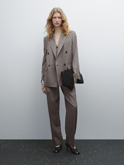 Massimo Dutti Двубортный блейзер из меланжевой смеси шерсти