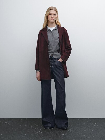 Massimo Dutti Среднее замшевое кожаное пальто купить с доставкой.