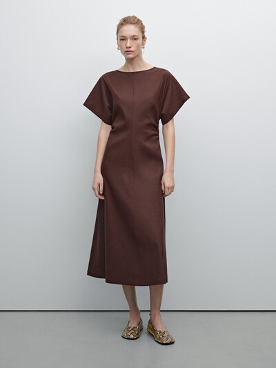 Massimo Dutti Миди платье из льняно-лянящего смесового ворса