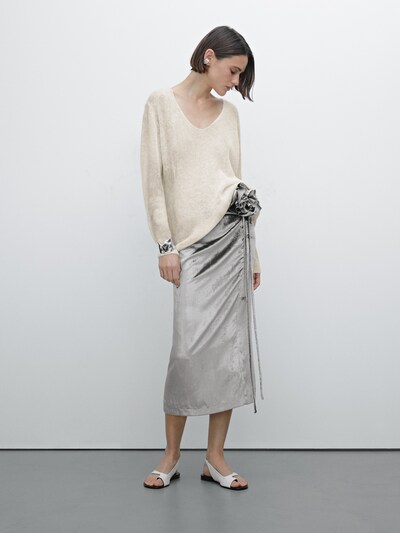 Massimo Dutti Бархатная юбка миди с цветочными узорами - STUDIO