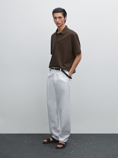 Massimo Dutti Приталенная трикотажная рубашка поло из хлопчатобумажной смеси