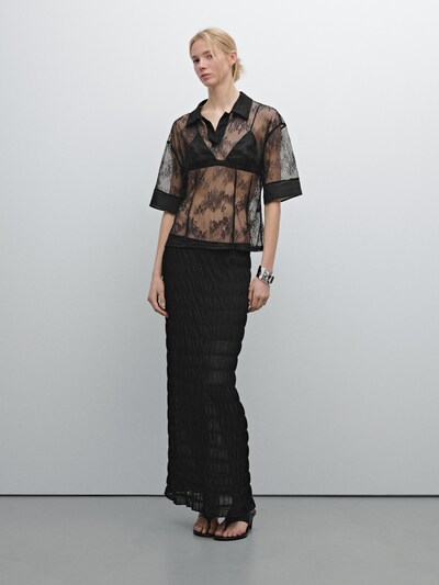 Massimo Dutti Кружевная рубашка с воротником поло