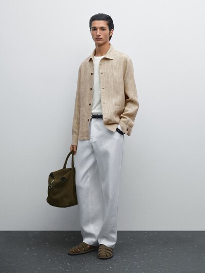 Massimo Dutti Верхняя рубашка в полоску из 100% льна