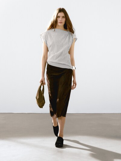 Massimo Dutti Клетчатый топ с драпированным воротником