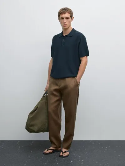 Поло свитер из хлопка с широким и свободным силуэтом MASSIMO DUTTI