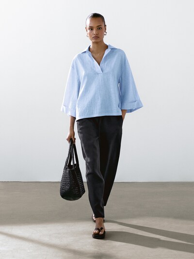 Massimo Dutti Брюки свободного кроя из льняно-вискозной смеси