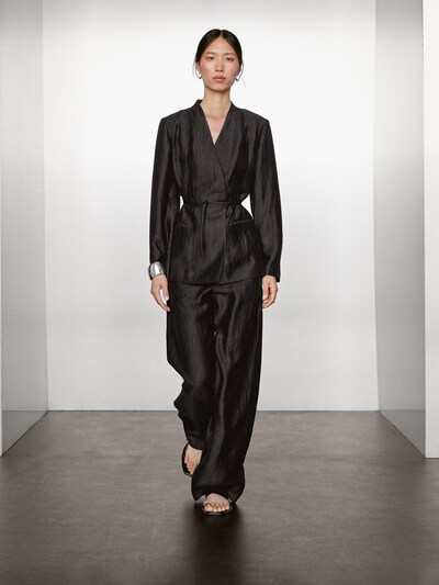 Massimo Dutti Широкие брюки палантин из льняной смеси с линиями