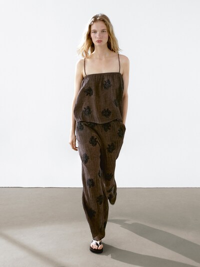 Massimo Dutti Топ с текучей текстурой и вышитыми деталями