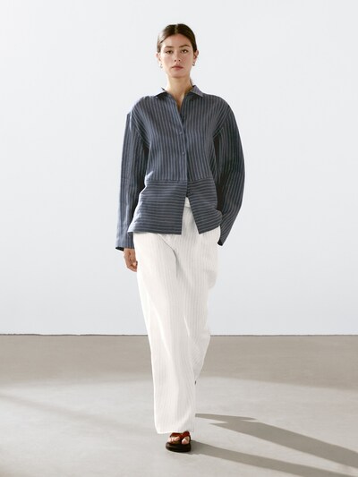 Massimo Dutti Брюки из 100% льна в полоску с деталями на пряжке