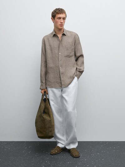 Massimo Dutti Рубашка из льна в клетку с регулярной посадкой