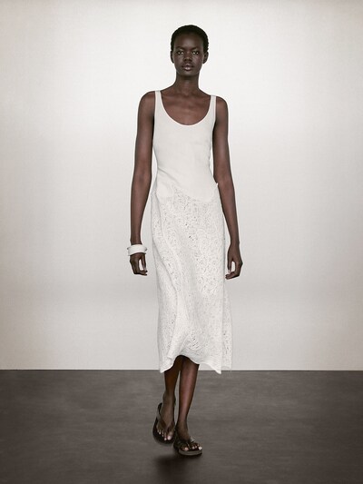 Massimo Dutti Платье миди с оборками из хлопково-шелковой смеси