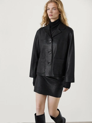 Мини-юбка с текстурой кожи наппа- Заказать в России