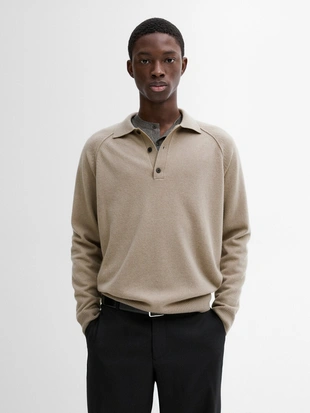 Шерстяной вязаный свитер с воротником поло- Заказать в России