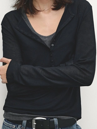 BLACK|6882/506 - Massimo Dutti Футболка с двойными пуговицами