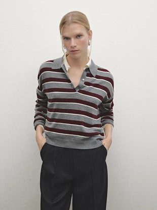 Полосатая водолазка вязаный джемпер- Заказать в России
