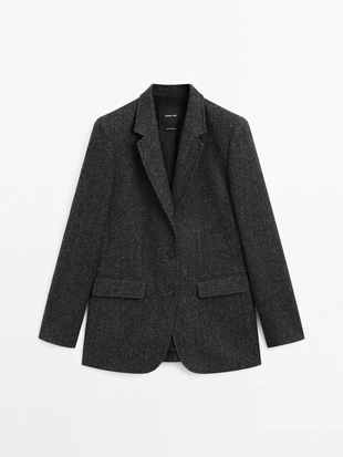 Блейзер из полушерстяной ткани в елочку- Заказать в России