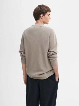 Вязаный джемпер-поло с воротником в рубчик- Заказать в России