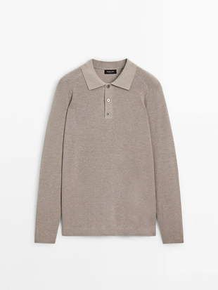 Вязаный джемпер-поло с воротником в рубчик- Заказать в России