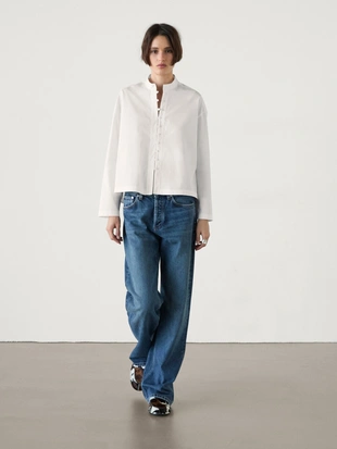 Рубашка из поплина на пуговицах с воротником-стойкой- Заказать в России