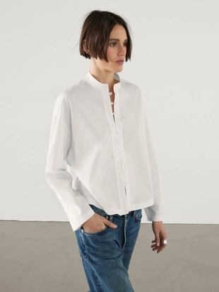 Рубашка из поплина на пуговицах с воротником-стойкой- Заказать в России