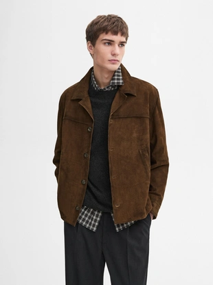 Короткая замшевая кожаная куртка- Заказать в России