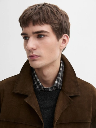 Короткая замшевая кожаная куртка- Заказать в России