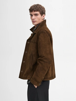 Короткая замшевая кожаная куртка- Заказать в России