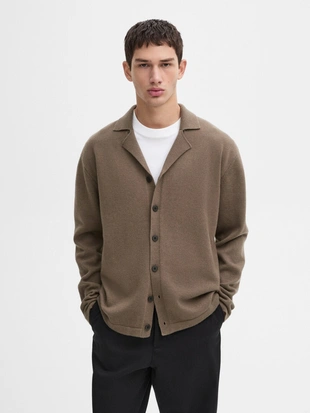 Вязаный кардиган с лацканами из смеси шерсти- Заказать в России