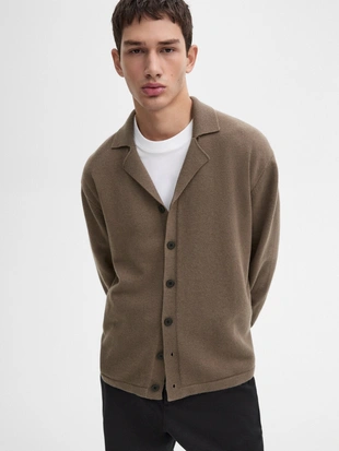 Вязаный кардиган с лацканами из смеси шерсти- Заказать в России