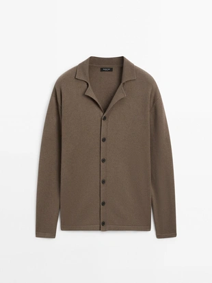 Вязаный кардиган с лацканами из смеси шерсти- Заказать в России