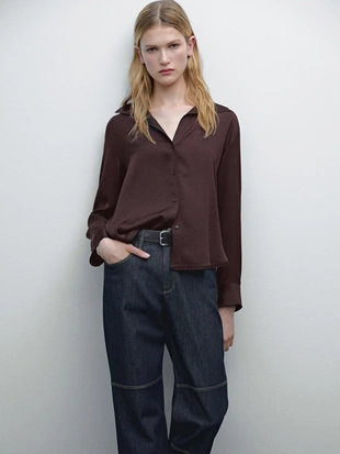 Струящаяся атласная рубашка- Заказать в России