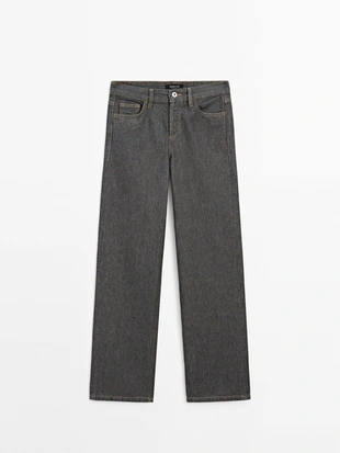 Хлопчатобумажные джинсы средней посадки с широкими штанинами- Заказать в России