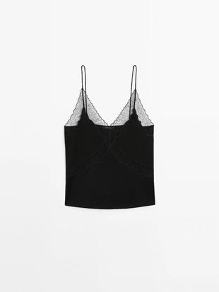 Купить Massimo Dutti Топ на бретельках с кружевным вырезом горловины