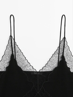 BLACK|6861/519 - Massimo Dutti Топ на бретельках с кружевным вырезом горловины