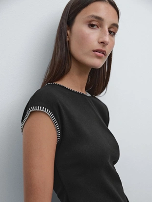 BLACK|6845/577 - Massimo Dutti Футболка с контрастными деталями